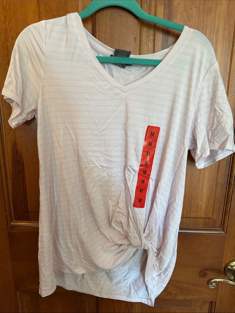Matty M Light Pink V-Neck Short Sleeve Knot Front Tee